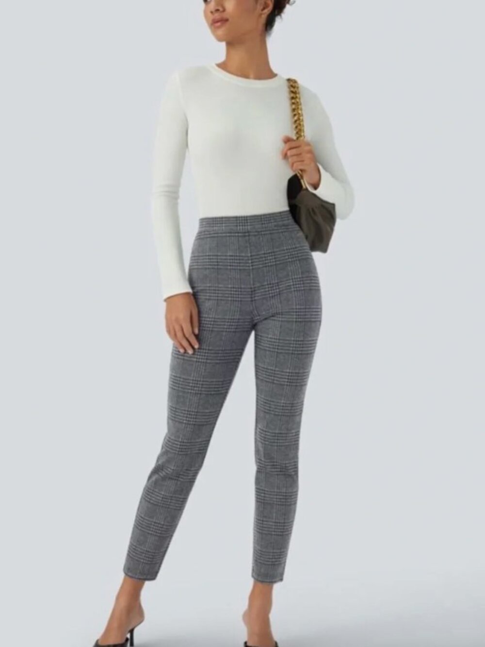 Ann Taylor Factory Gray Glen Plaid Ankle Pull-On Legging Pants XL NWT